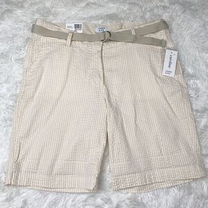 Crown & Ivy Women's Caroline Belted Pinstripes Shorts Tan & White Size 6